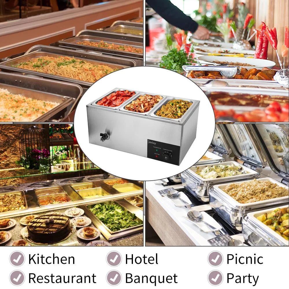 6.9Qt Electric Food Warmer with 3 Food Pan Y62862