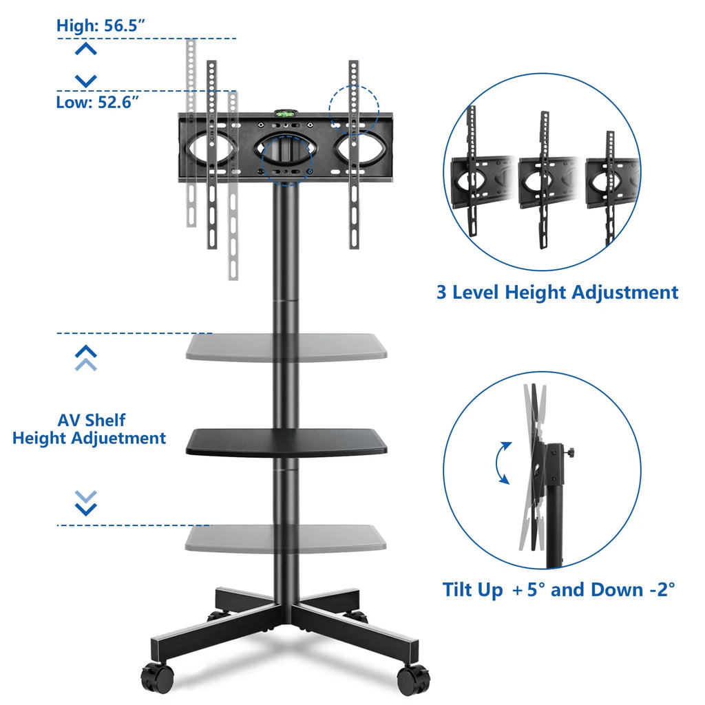 Black Rolling TV Stand for 32 to 60 inch Flat Panel TVs M7081