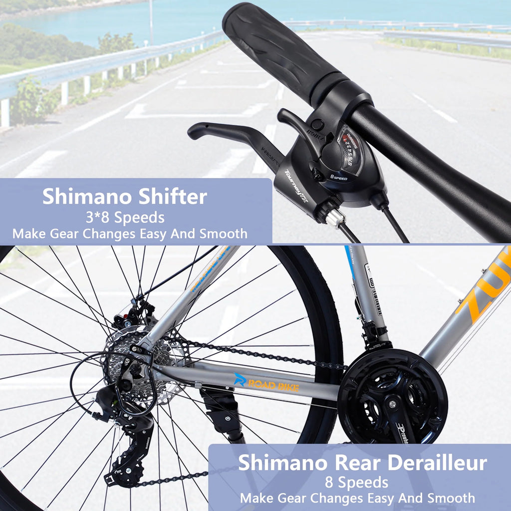 24 Speed 700C Road Bike with Aluminum Frame Disc Brakes, Blue K8670