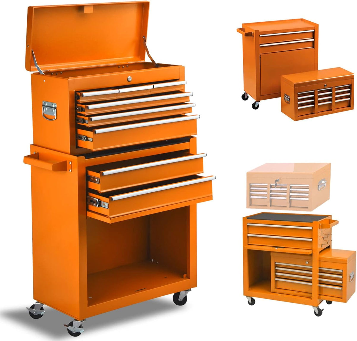 Orange Rolling Lockable Tool Chest with 8 Drawers S17203