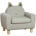 Grey Kids Sofa with Cat Ear Backrest and Wooden Legs P4125