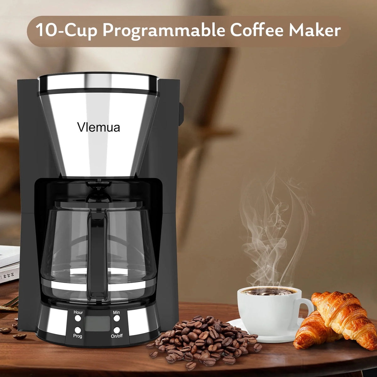 10-Cup Programmable Coffee Maker with Timer, Auto Shut Off, White H553