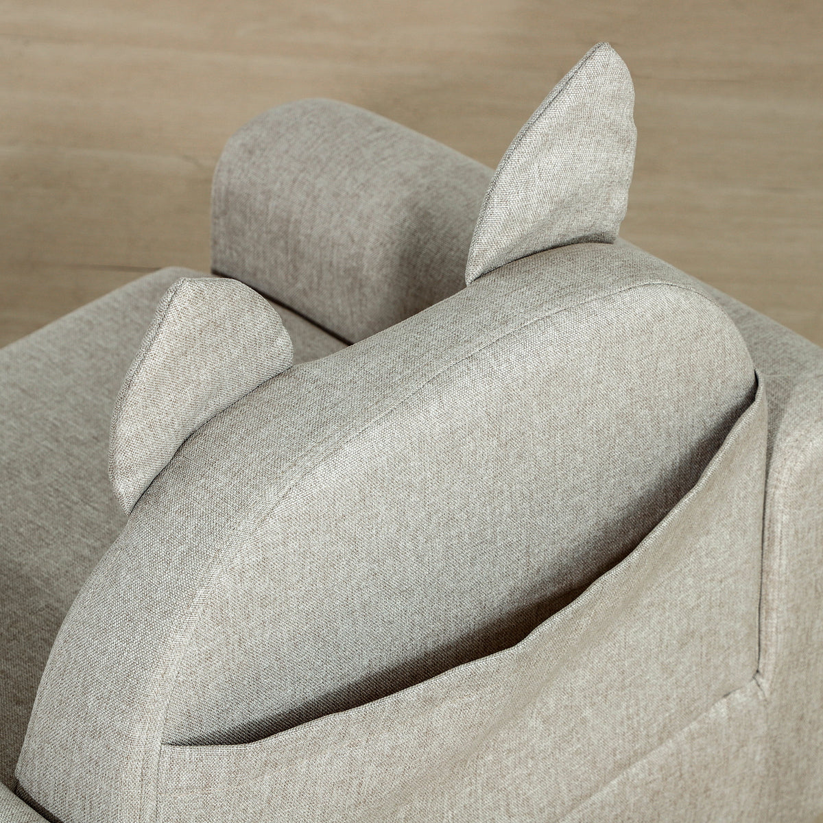Grey Kids Sofa with Cat Ear Backrest and Wooden Legs P4125