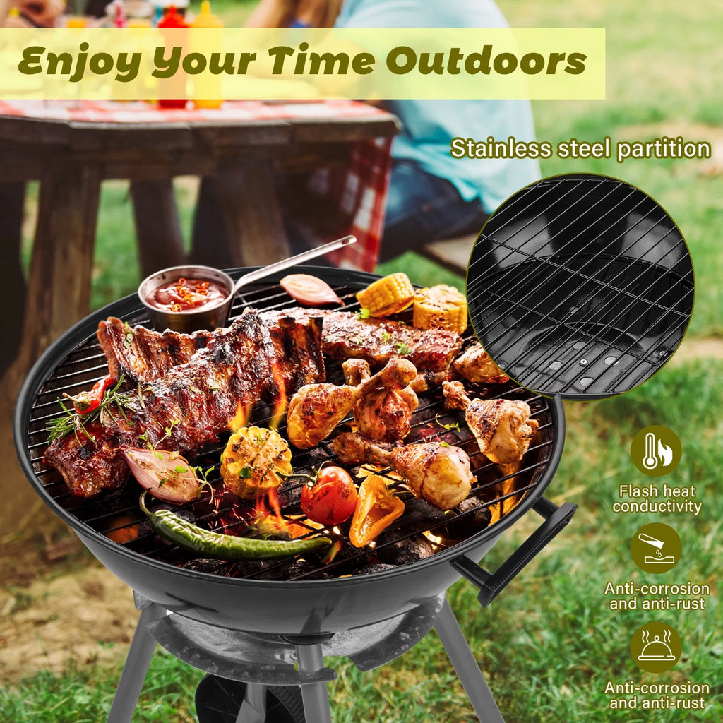 Charcoal Grills, Portable BBQ Kettle Grill, Heavy Duty Coal Grills, Black Y28892