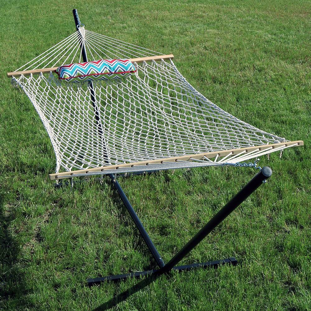 Multi Color Cotton Rope Hammock with Stand X198569
