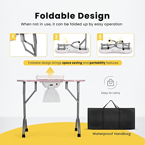 Portable Manicure Nail Table with Dust Collector, LED Lamp, Carry Bag, White J464