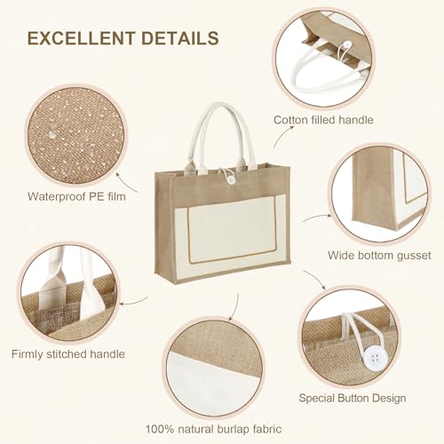 10 Pack Reusable Jute Canvas Tote Bags with Handles X1782