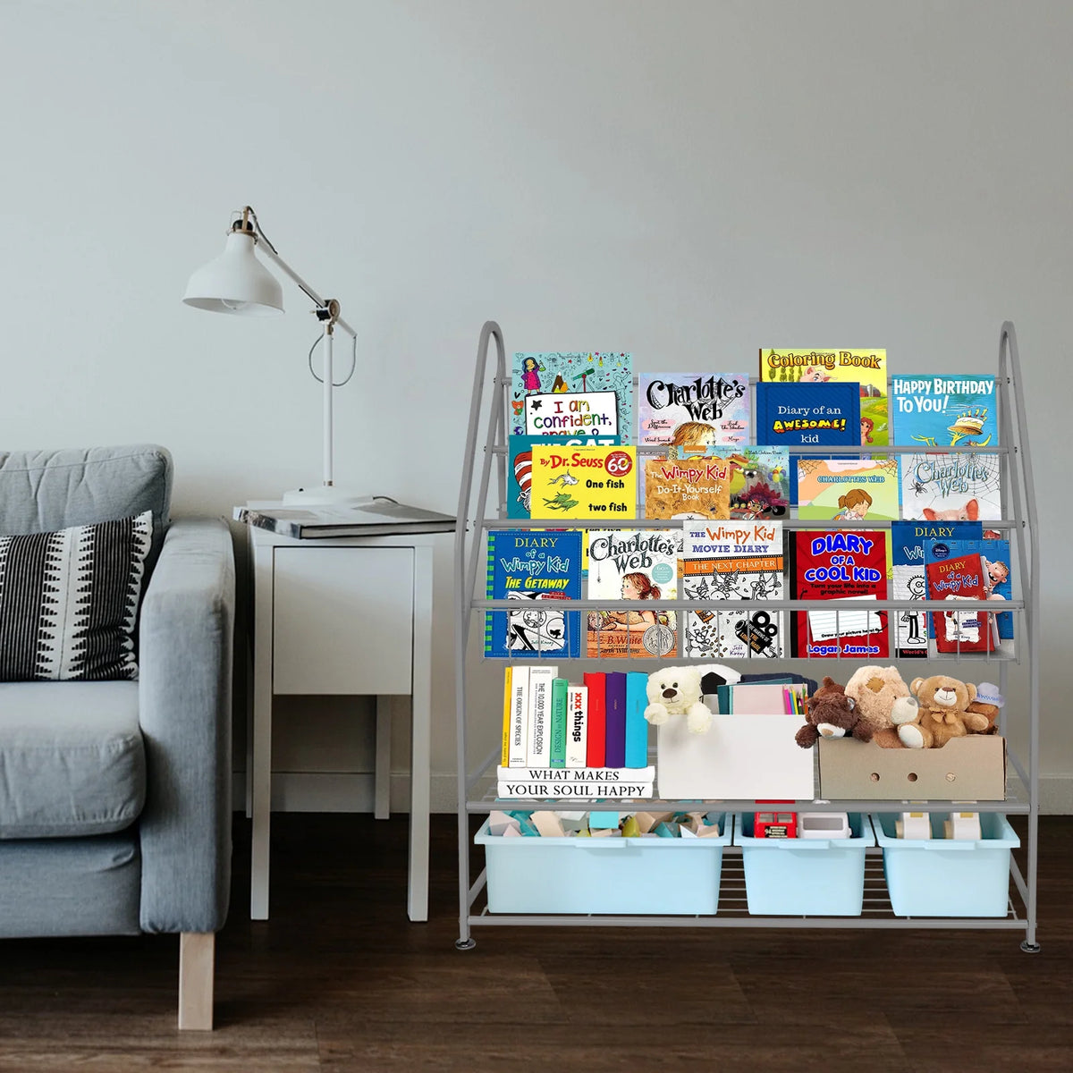 Grey Metal Kids Bookshelf 32 in R7196
