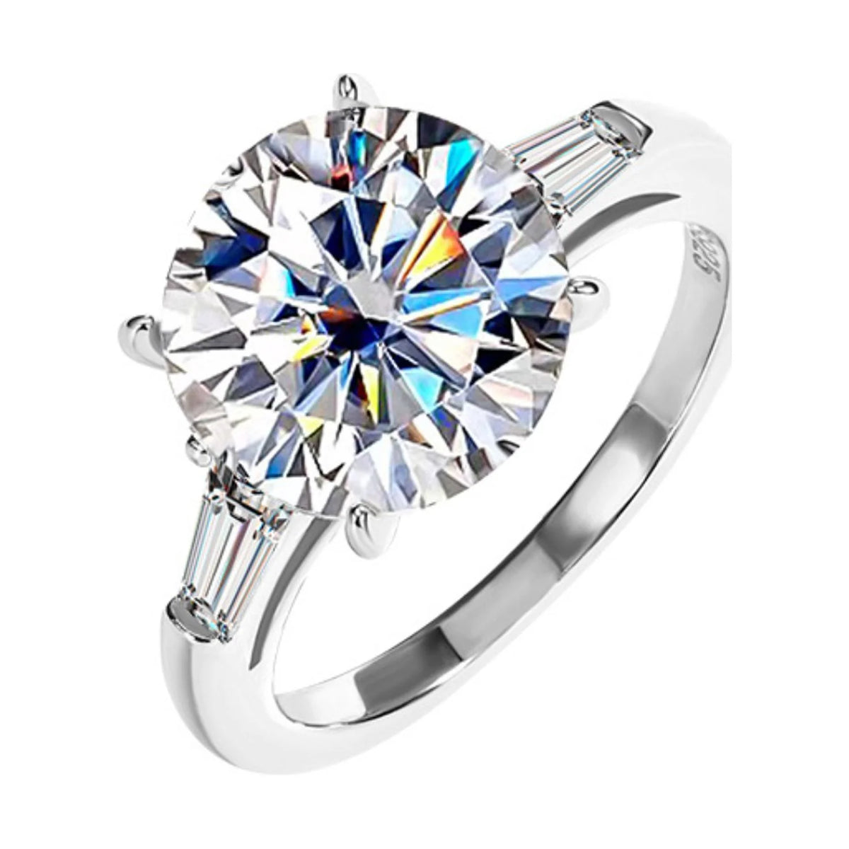 5ct Round Cut Moissanite Sterling Silver Engagement Rings with Certificate A850