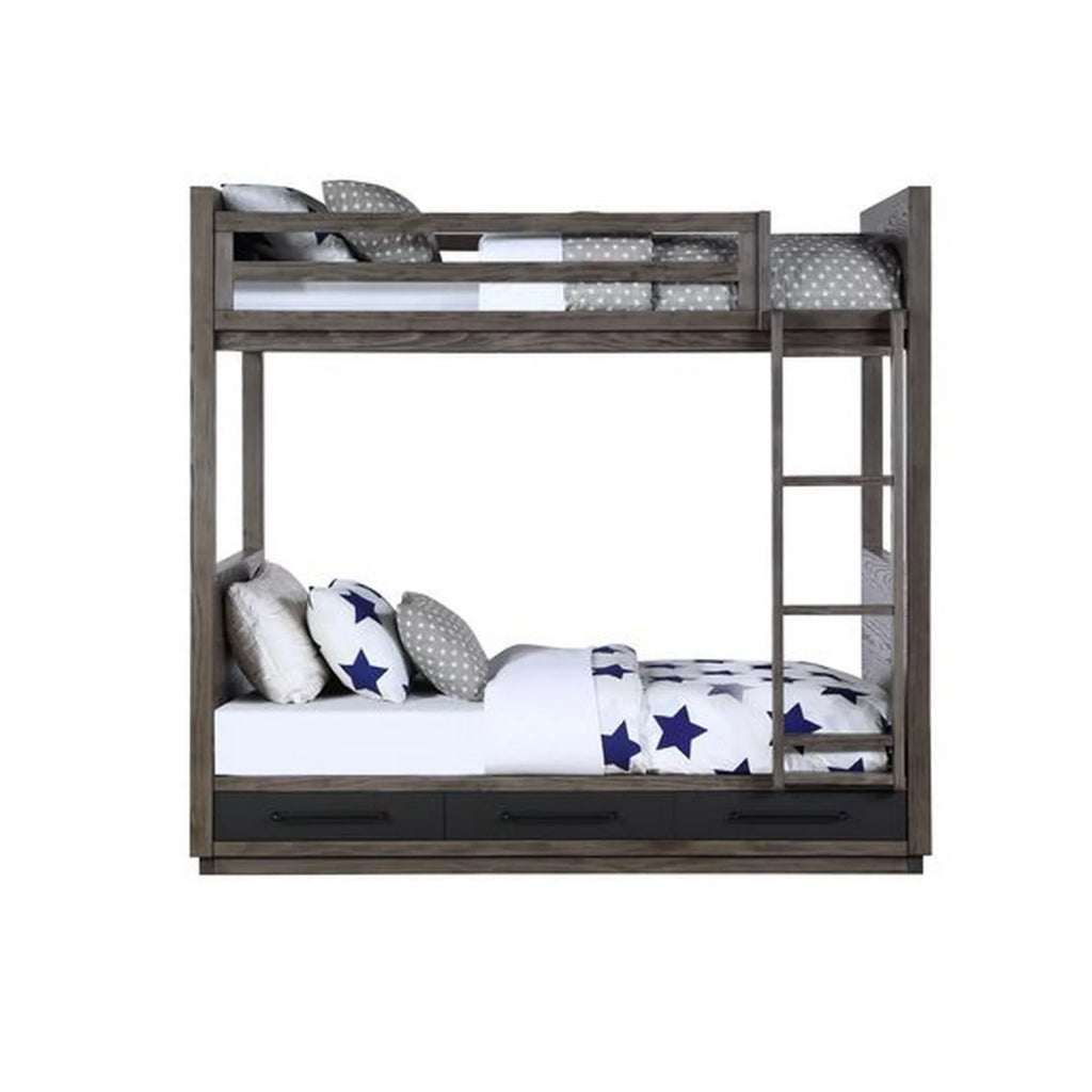Twin over Twin Bunk with 2 Drawers Oak Gray V31172