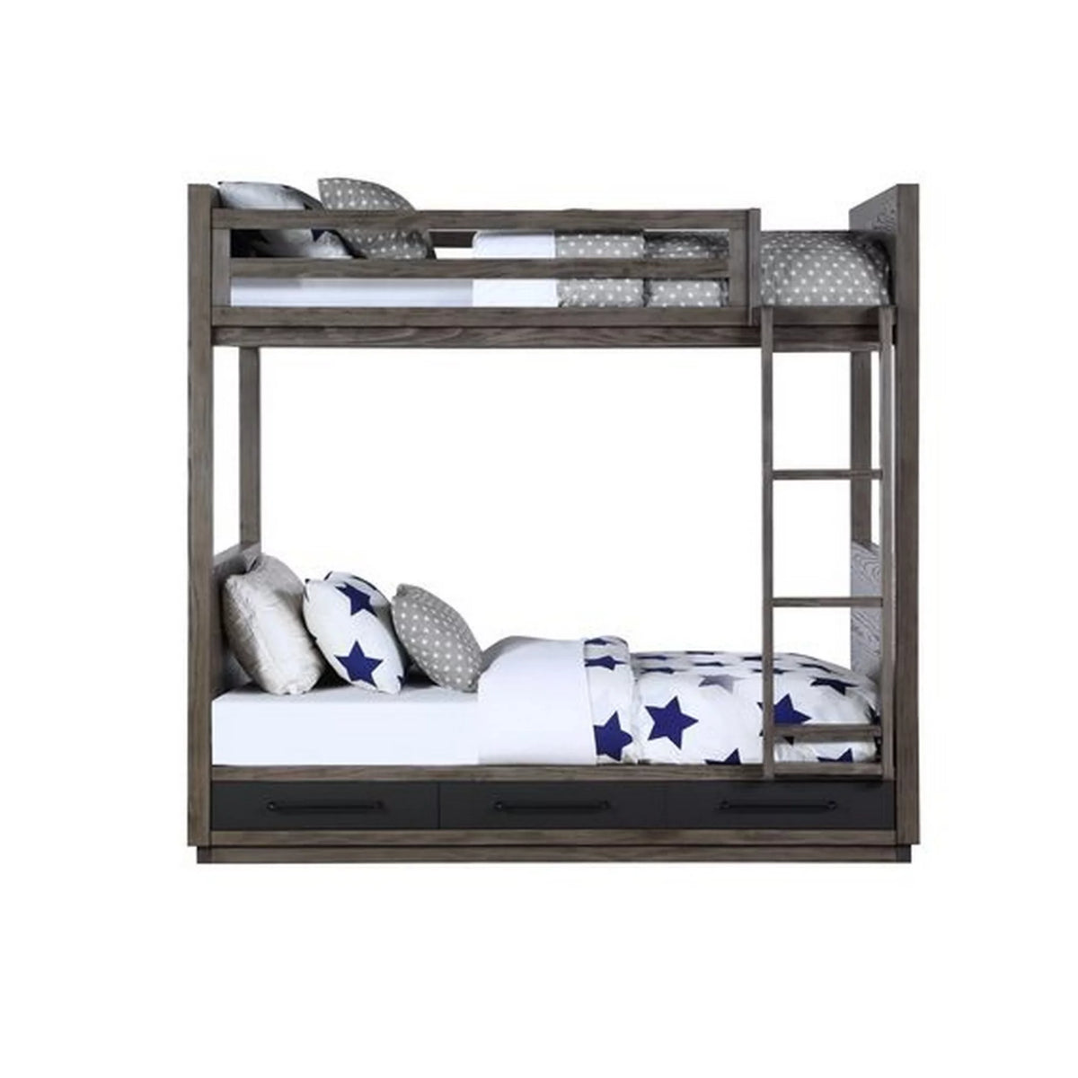 Twin over Twin Bunk with 2 Drawers Oak Gray V31172