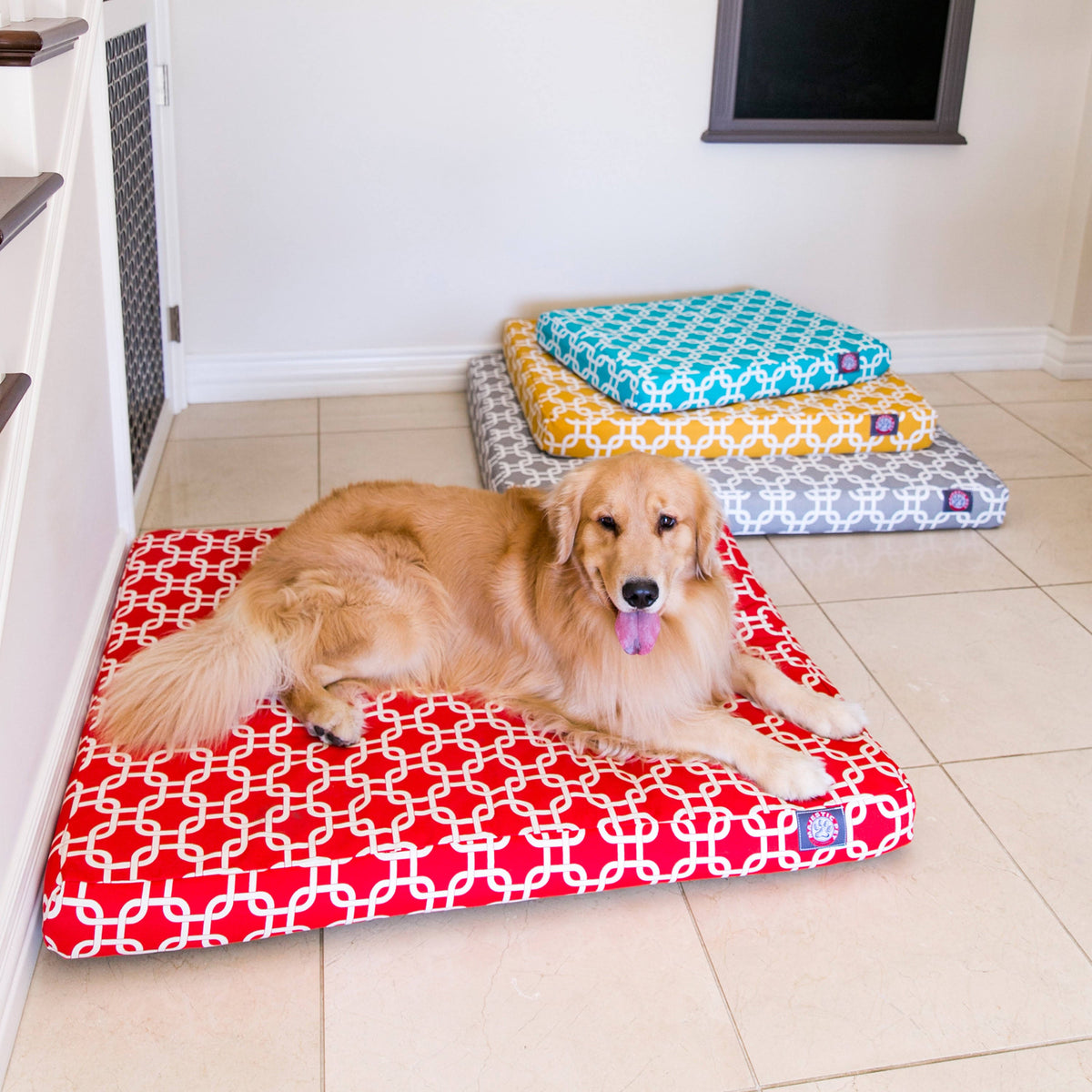 Red Rectangle Orthopedic Memory Foam Dog Bed L69583