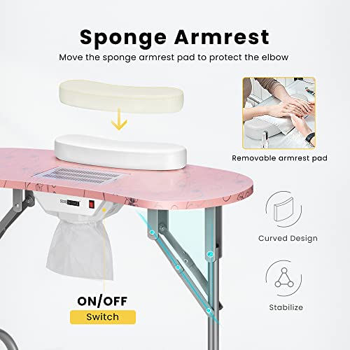 Portable Manicure Nail Table with Dust Collector, LED Lamp, Carry Bag, White J464