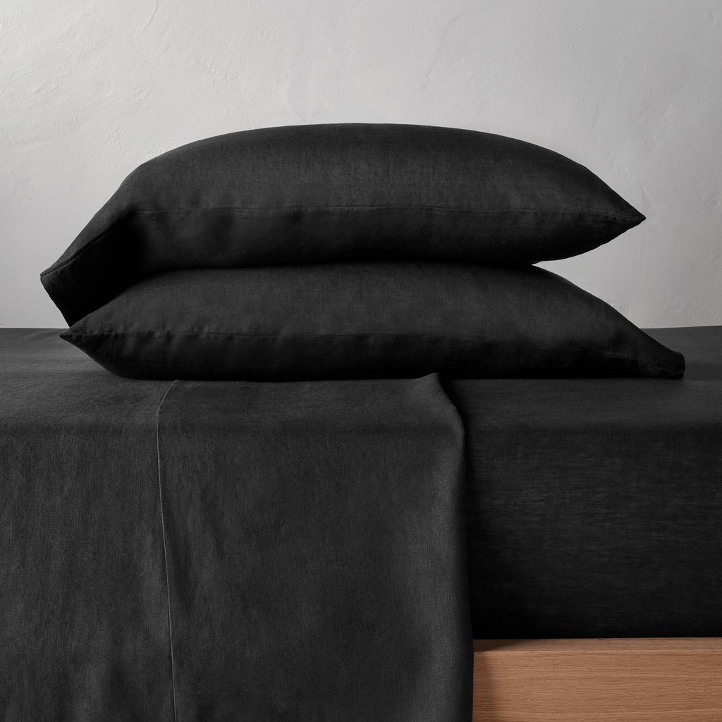 Full 100% Washed Hemp Solid Sheet Set Washed Black P150182