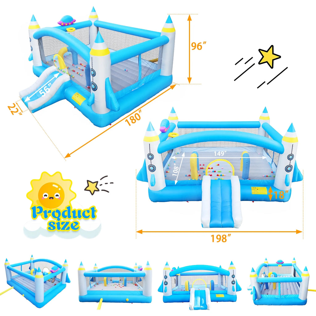 Inflatable Bounce House with Blower, 198" x 180" x 96" Tall E503