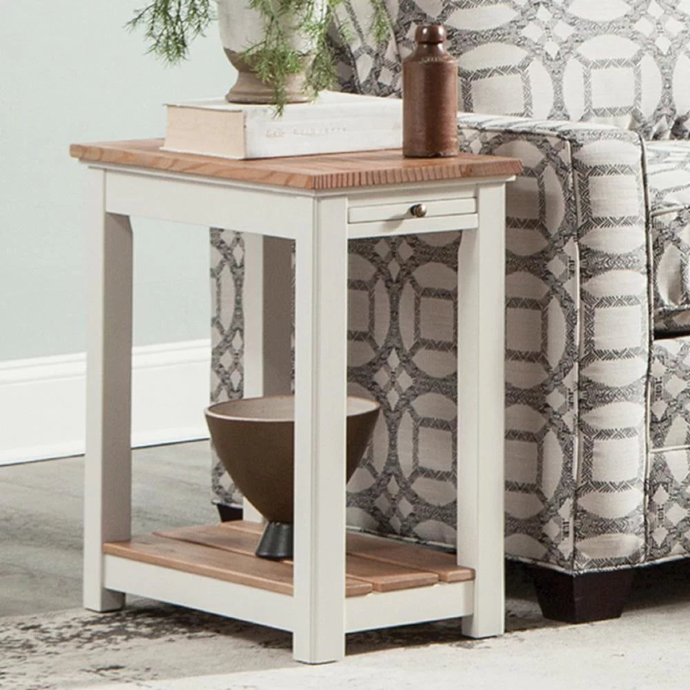 Ivory End Table with Pull-out Shelf S8482