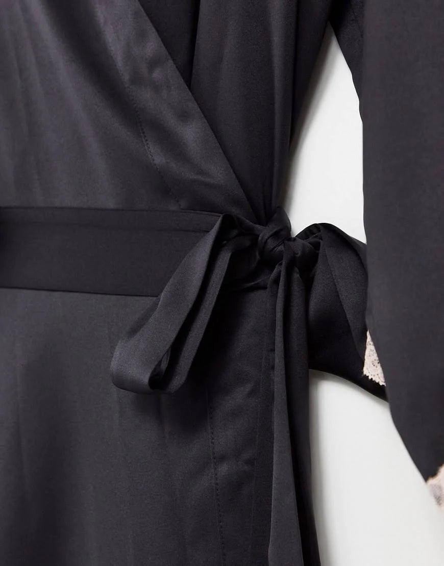 Black Satin Maxi Kimono Y459898