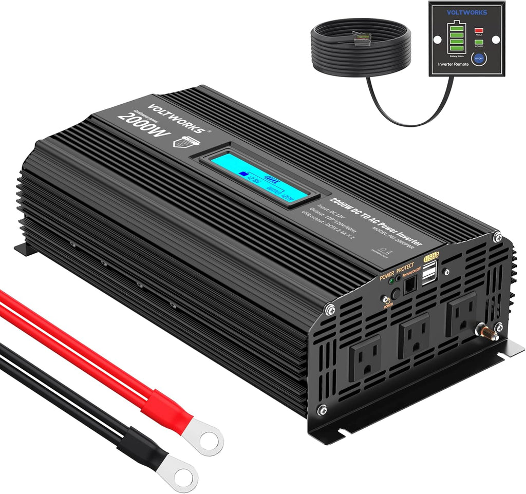 1100 watt DC 12V to AC 120V Modified Sine Wave Inverter with LCD Display Remote Control 2AC Outlets Dual 2.4A USB Ports L83245