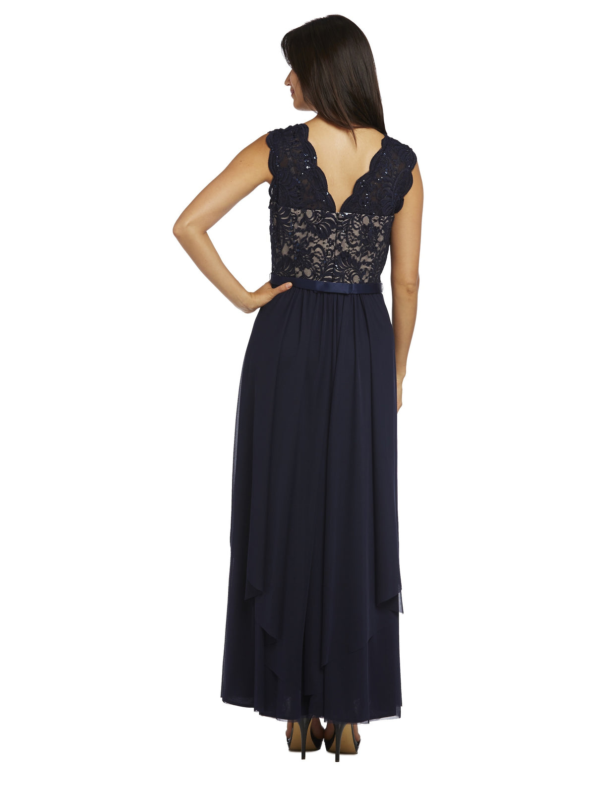 Navy/Taupe Sequin Lace Embroidered A-line Dress C329968