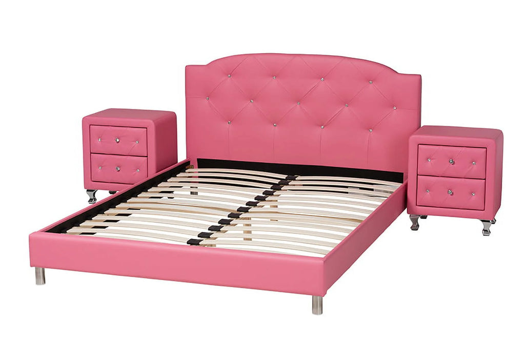 Pink Faux Leather Queen Size 3-Piece Bedroom Set E44865
