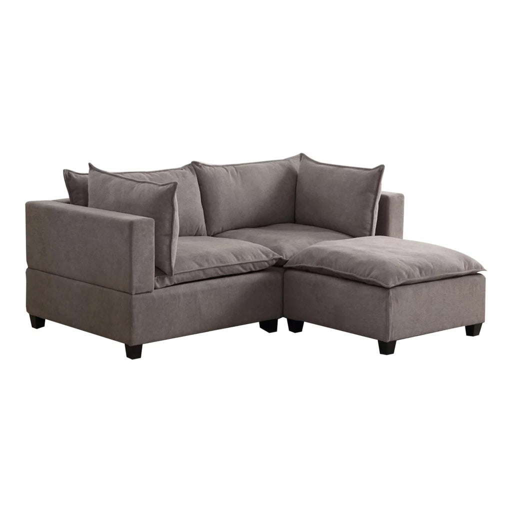 84 Inch Gray Fabric Sectional Arm Loveseat and Ottoman Set G207609