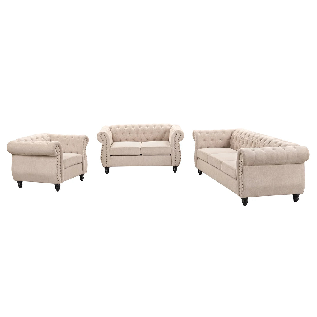 Dutch Velvet Tufted Sofa Set with Solid Wood Legs Q418