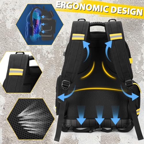 Heavy Duty Black Tool Backpack with 3 Pouches C50626