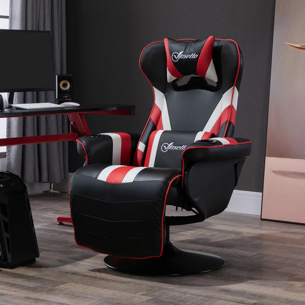 Black White Red Gaming Chair with Footrest and Cup Holder O54872
