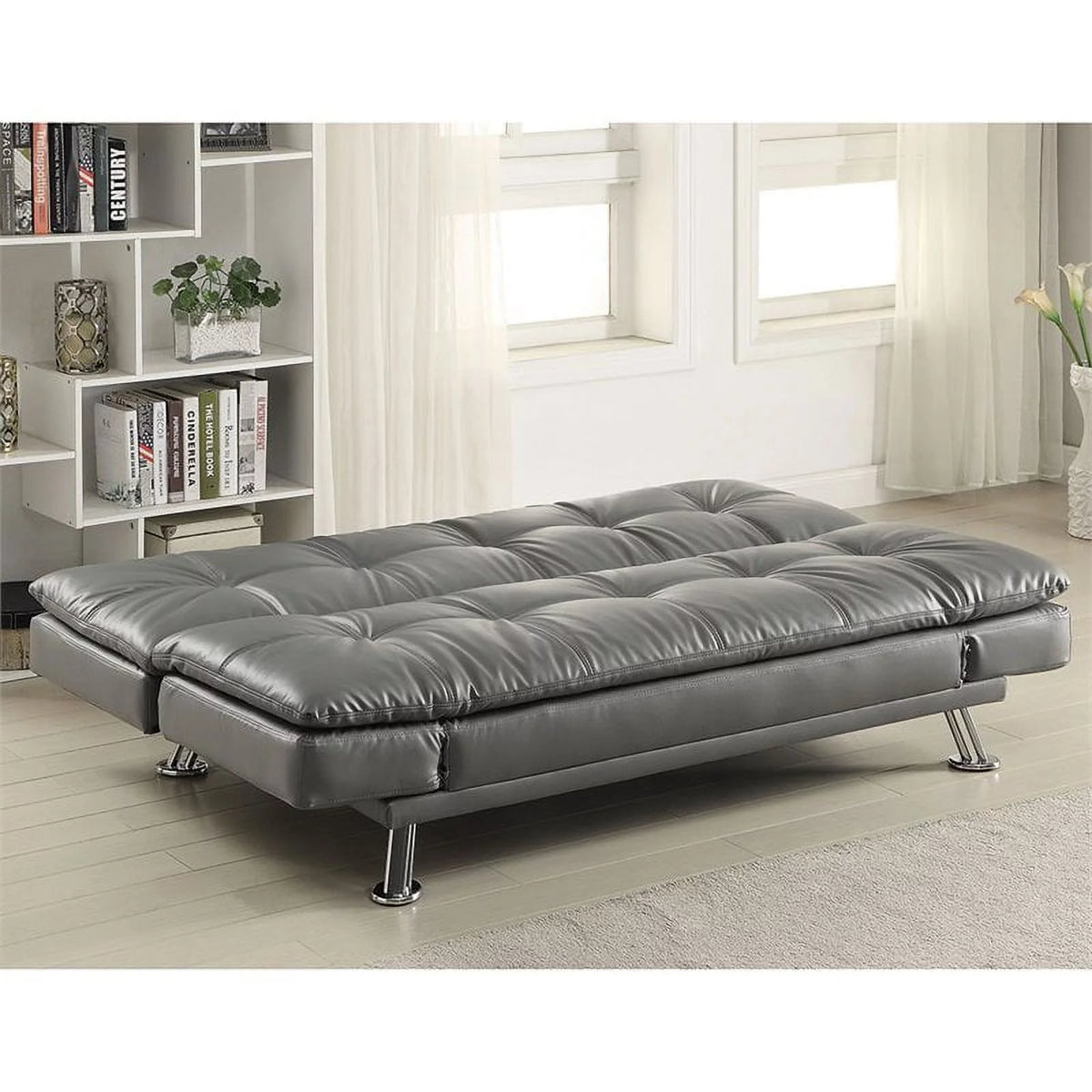 Dark Gray Faux Leather Tufted Sleeper Sofa R8964