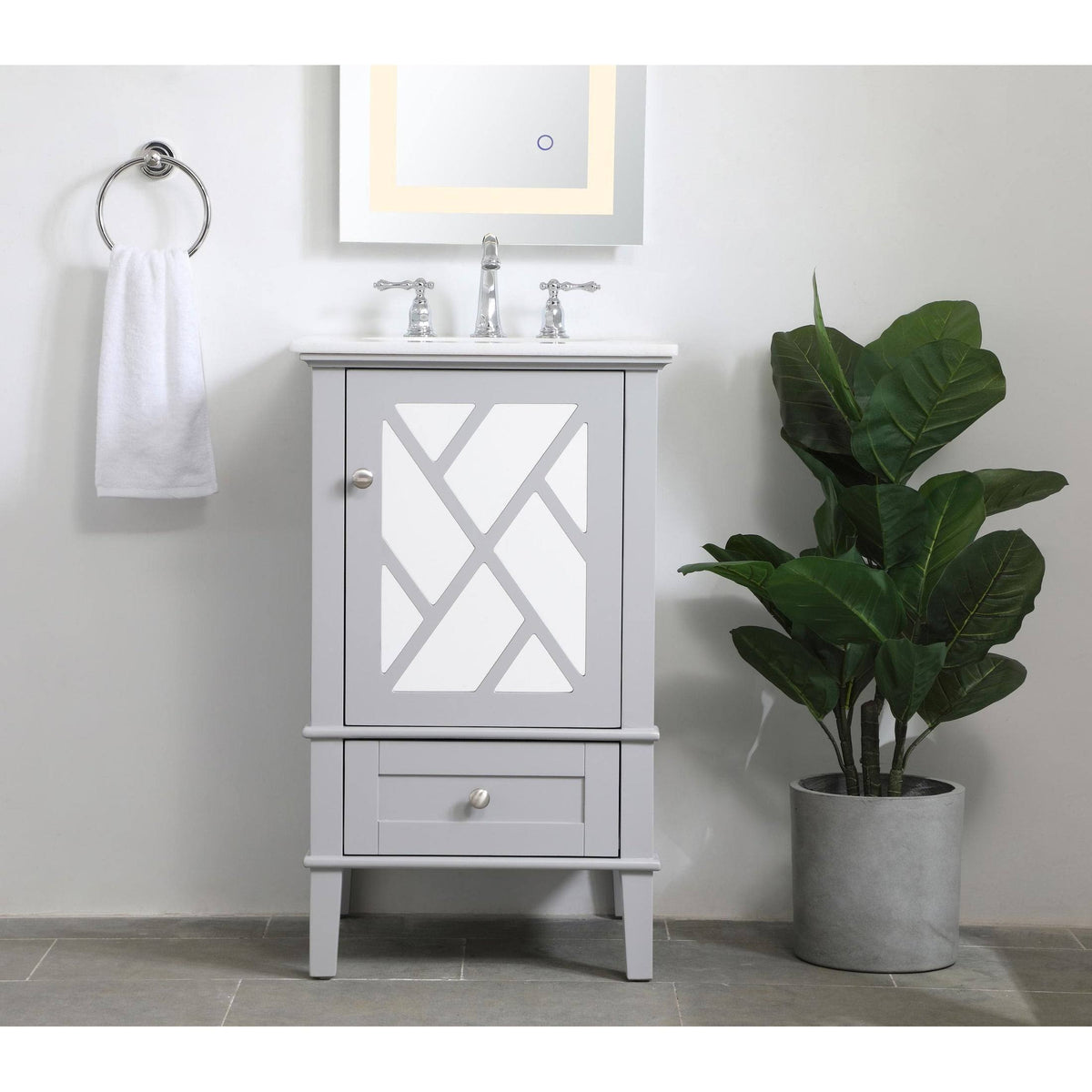 Grey Vanity Cabinet Set with Marble Top S475576